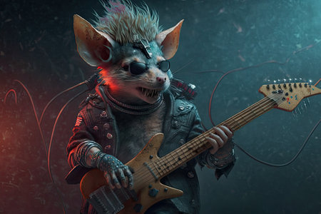 punk rock rat with guitar.の素材