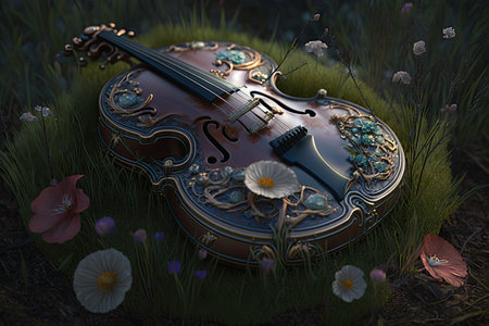 magic violin on the meadow.の素材