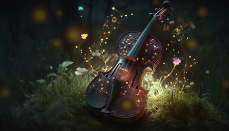magic violin on the meadow.の素材