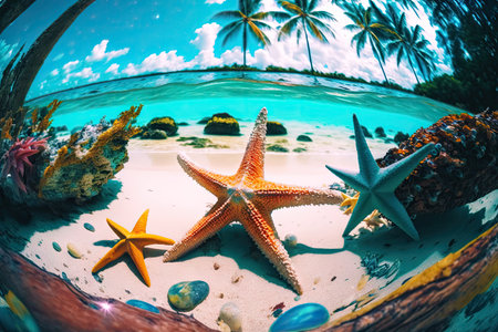 starfish in the blue ocean.の素材