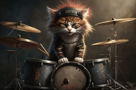 funny rock cat with guitar.の素材