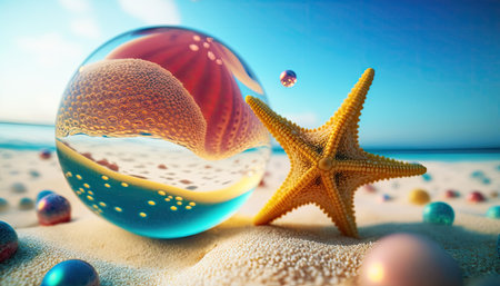 starfish in the blue ocean.の素材