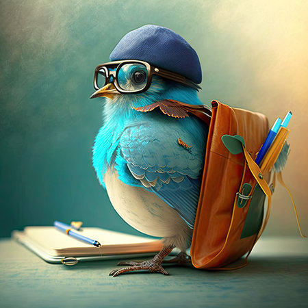 blue bird with goggles on its head.の素材