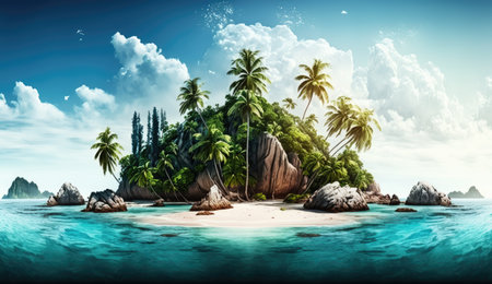 beautiful tropic island with palm trees.の素材