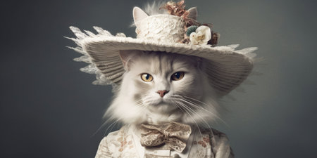 female cat dressed in suit and hat.の素材