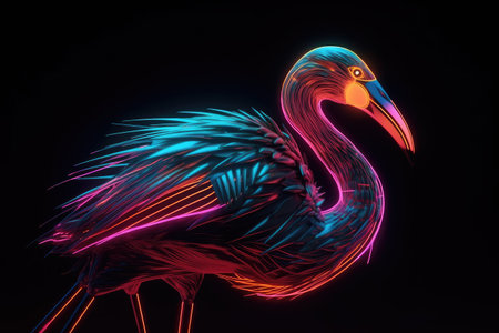 neon glowing flamingo.の素材