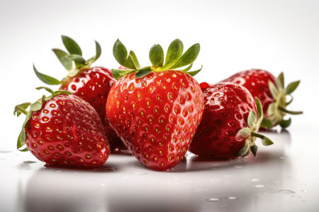 heap of strawberries on a white background.の素材