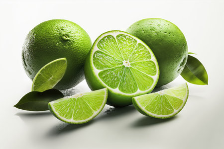 juicy limes on a white background.の素材