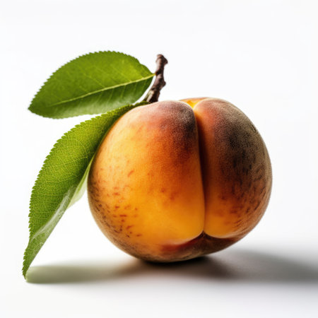 tasty peach with leaves on a white background.の素材