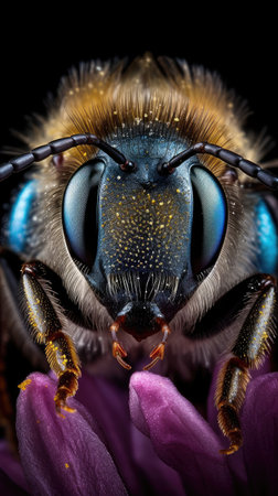 close up of the bee on the sunflower.の素材