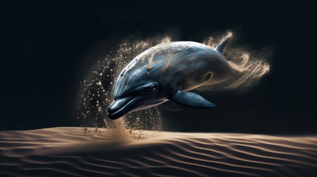 fantasy dolphins jump out of sand dunes.の素材