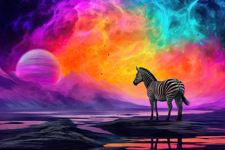 zebra on the super bright colorful background.の素材