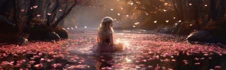 illustration of the girl in sakura petals.の素材