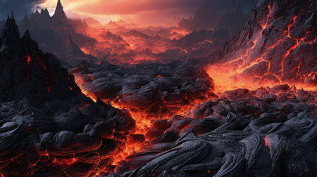 landscape photography of mountains with magma.の素材