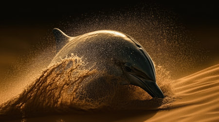 fantasy dolphins jump out of sand dunes.の素材