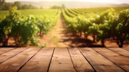 empty wooden table for product on the vineyard background.の素材
