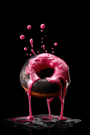 donut with pink and chocolate glaze.の素材
