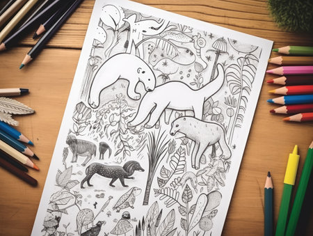 coloring page with cute animals.の素材