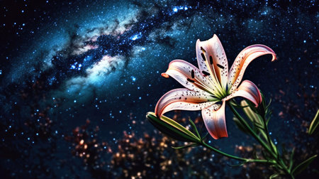 lily flower on the night sky background.の素材