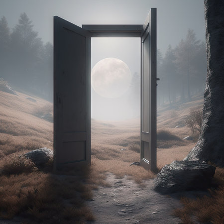 open door in dream mist forest.の素材