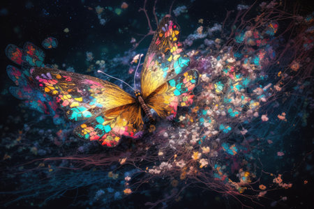butterfly on the colorful background.の素材