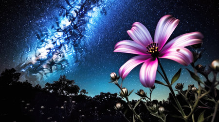 lily flower on the night sky background.の素材
