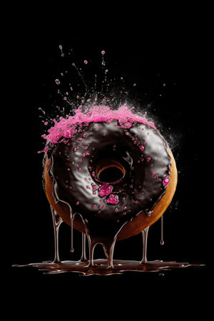 donut with pink and chocolate glaze.の素材