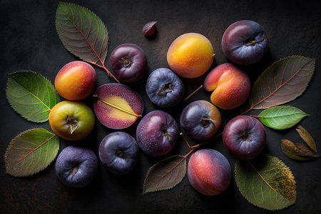 top view of plums.の素材