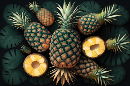 top view of pineapples.の素材