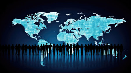 concept of the worldwide business people on the global map background.の素材