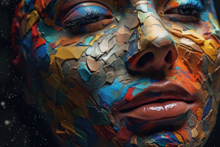 woman's face with colorful paint strokes.の素材