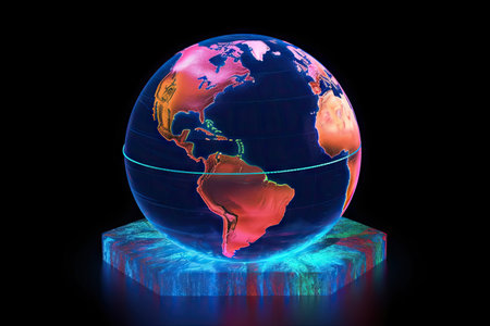 3d model of Earth with neon illumination.の素材