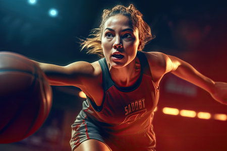 woman basketball player in the jump.の素材