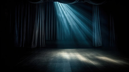 dark blue theater scene with spotlight.の素材