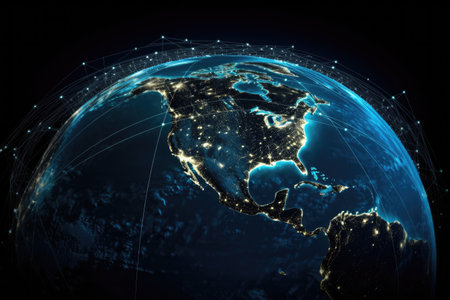 internet web around Earth.の素材