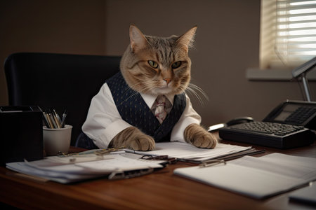 white-collar cat behind table.の素材