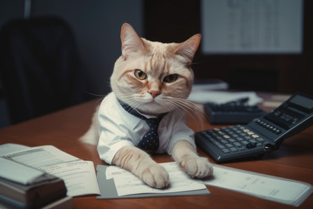 white-collar cat behind table.の素材