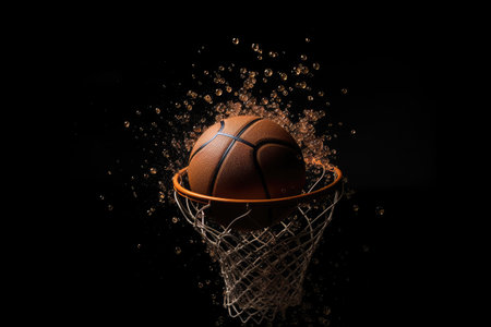 ball dropping into basketball hoop.の素材