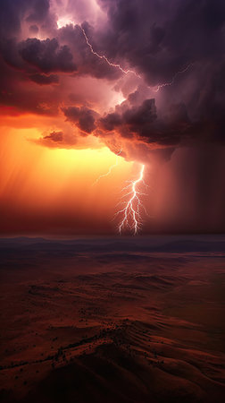 storm with lightning in the sky.の素材