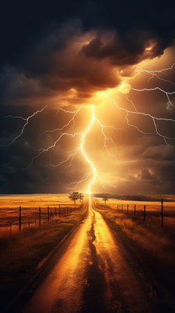 storm with lightning in the sky.の素材