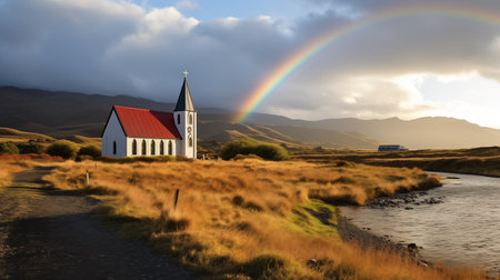 small wooden church on the valley.の素材