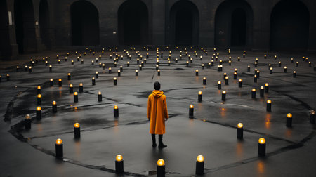 man in the circle of the candles.の素材