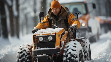 man on the quad bike in winter.の素材