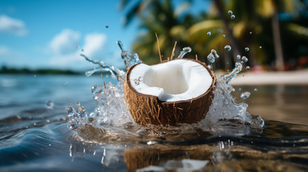 coconuts with coconut water splash.の素材