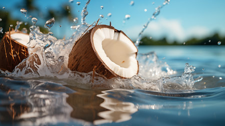 coconuts with coconut water splash.の素材