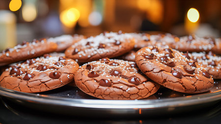 tasty cookies with chocolate dots.の素材