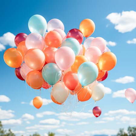 colorful balloons in the blue sky.の素材