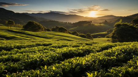 tea fields in sunny day.の素材