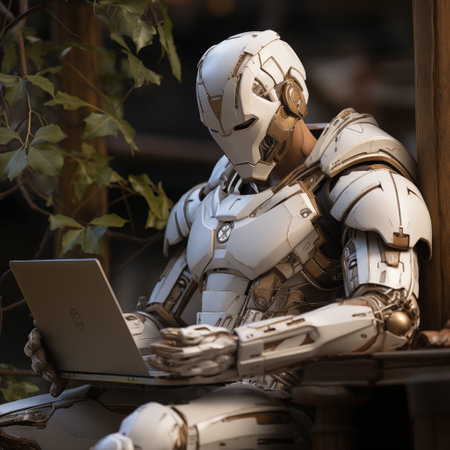 man in elf armor holding laptop.の素材