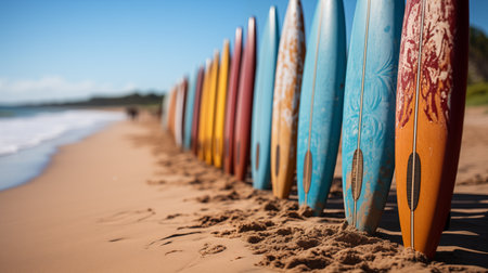 row surfboards on the beach.の素材